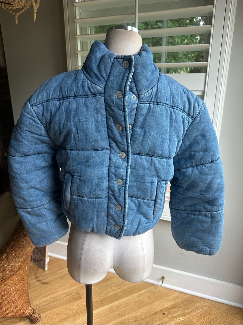 GAP KIDS DENIM PUFFER JACKET LIGHT WASH XL NEW FLEECE LINED WARM WINTER